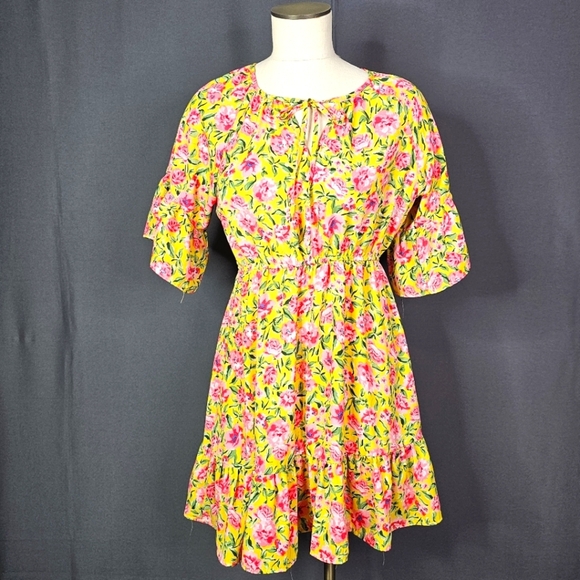 Umgee Floral Yellow and Pink Women's Dress - Picture 1 of 7